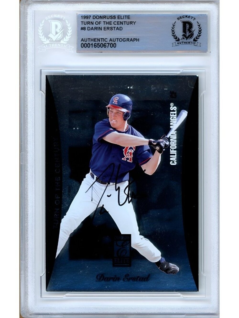 Darin Erstad Signed 1997 Donruss Turn of the Century #8 Angels Beckett BAS Slab